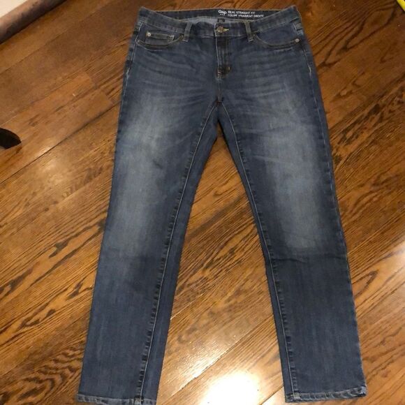 GAP Women’s Medium Wash REAL STRAIGHT Denim Low Rise Jeans Sz 10 - Picture 3 of 8